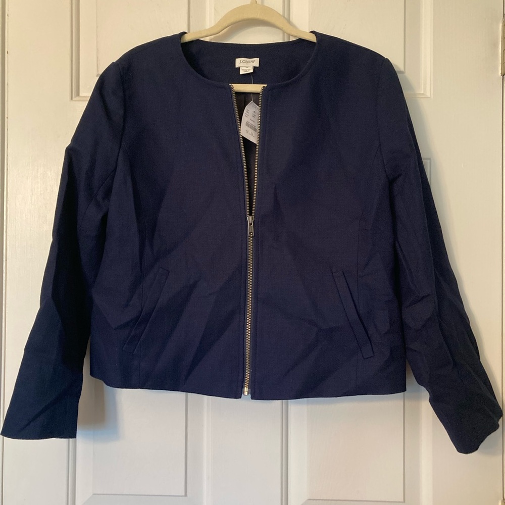 J. Crew Navy Collarless Zip-Front Jacket